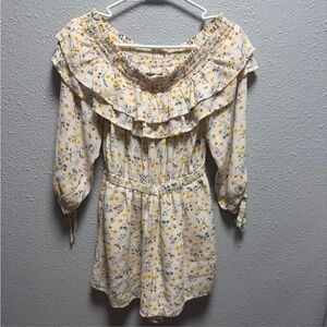 American Eagle Outfitters Floral Ruffle Jumpsuit - Cream and Yellow
